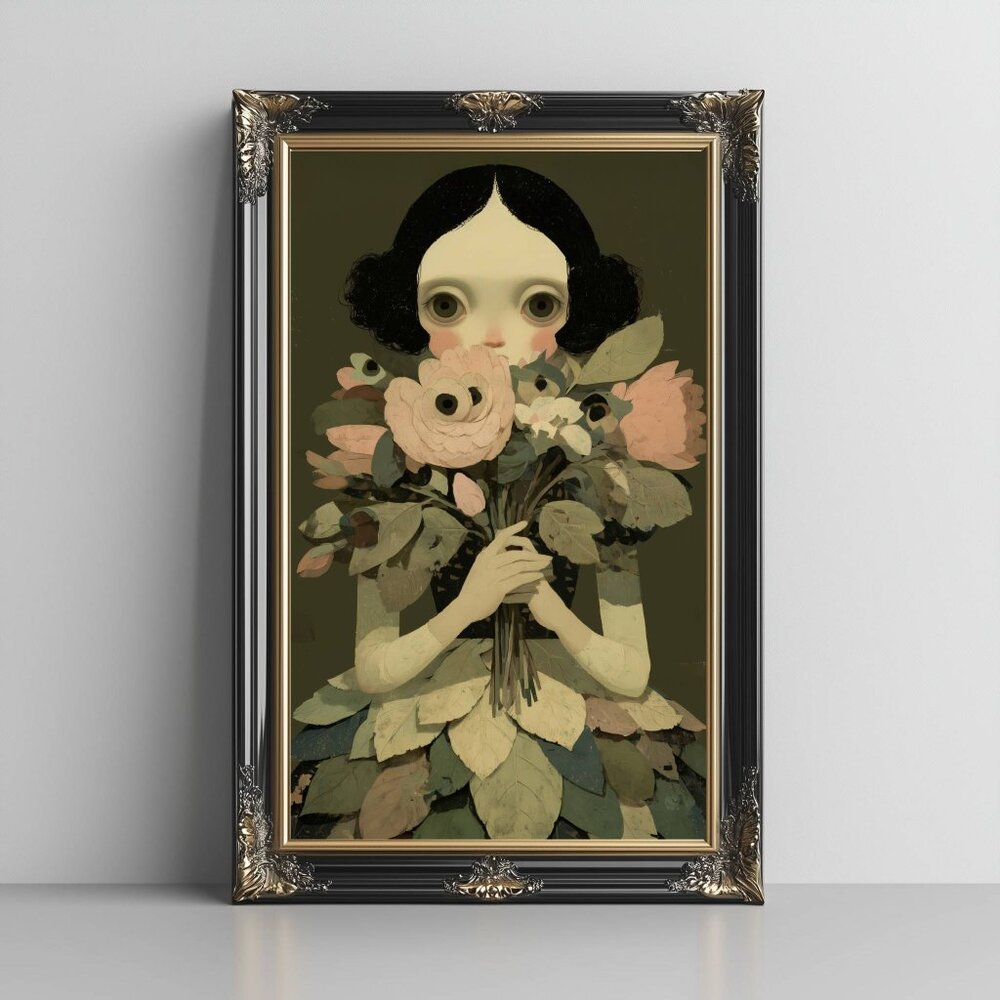 8.5'x11" Creepy Cute Wall Art | Gothic Botanical Girl Print